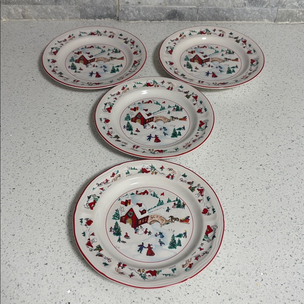 Farberware White Christmas 1995 Winter Scene Dessert Salad Plates - Set of 4 - Picture 3 of 9